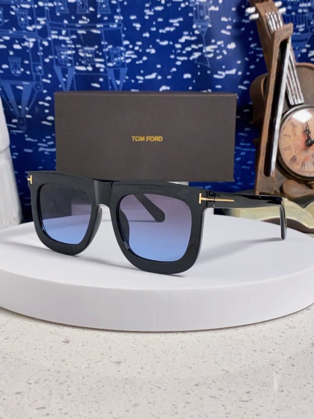 TOM FORD Blue-Lens Gold-Frame Sunglasses